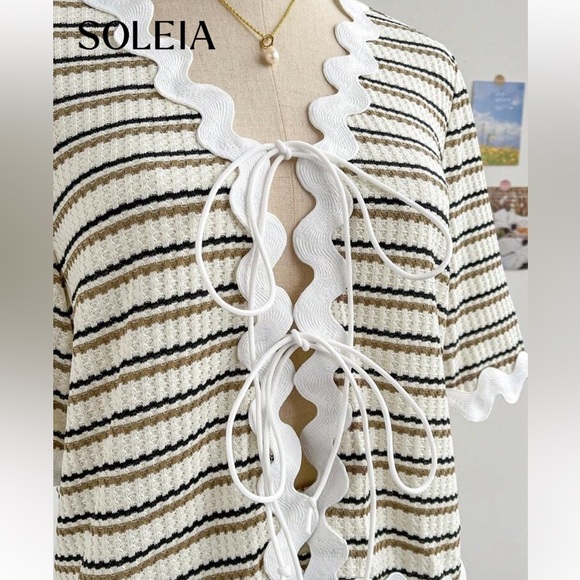 Striped Ruffle Trim Knit Two-Piece Set NWT - Picture 4 of 8